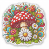 Mushroom Amid Vibrant Outdoor Flowers シール (正面)