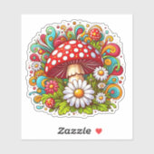 Mushroom Amid Vibrant Outdoor Flowers シール (シート)