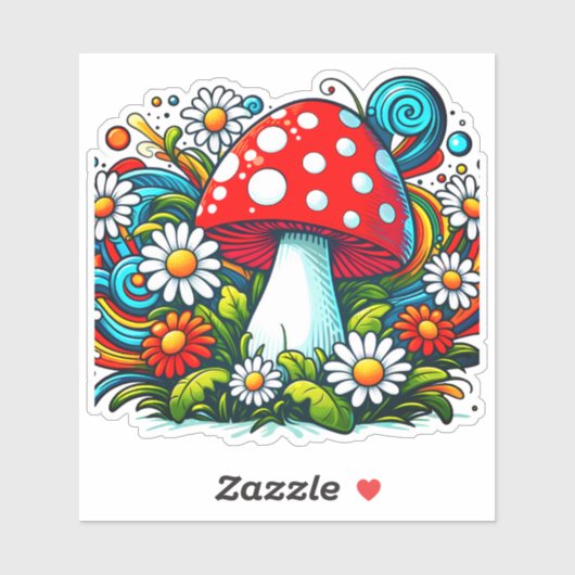 Mushroom Amid Whimsical Spring Daisies シール (シート)