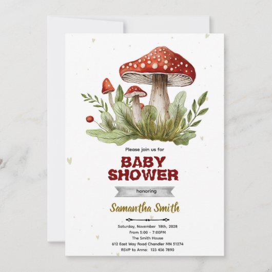 Mushroom baby shower invitation 招待状 (正面)