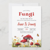 Mushroom Baby Shower Invite, Woodland Little Fungi 招待状 (正面)