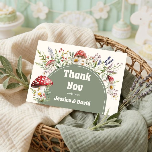 Mushroom Baby Shower Thank You Card サンキューカード