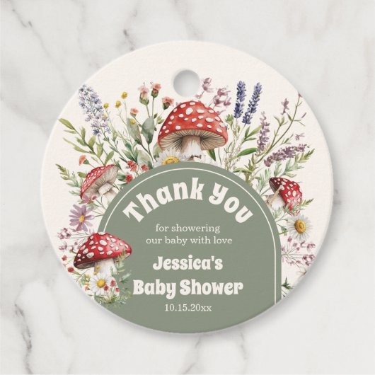 Mushroom Baby Shower Thank You Favor フェイバータグ (正面)