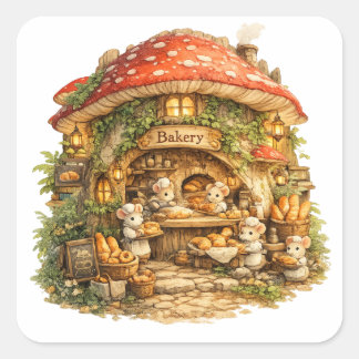 Mushroom Bakery | 幻想的なウッドランド・コテージコア スクエアシール