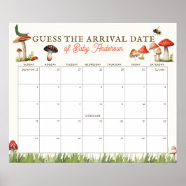 Mushroom & Bee Guess The Due Date Calendar ポスター