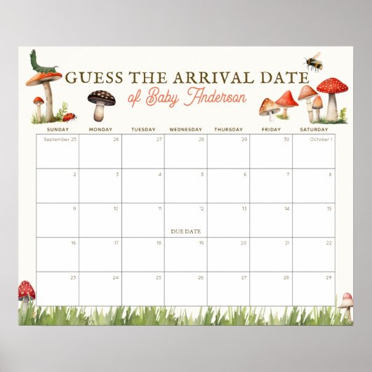Mushroom & Bee Guess The Due Date Calendar ポスター (正面)