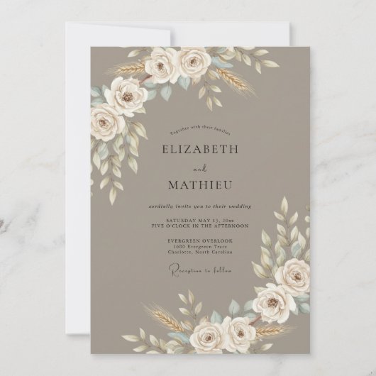 Mushroom Brown Organic Bohemian Wedding 招待状 (正面)