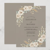 Mushroom Brown Organic Bohemian Wedding 招待状 (正面/裏面)