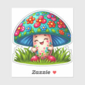 Mushroom Character With Flowers and Grass シール (シート)