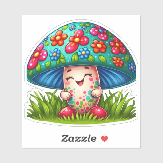 Mushroom Character With Flowers and Grass シール (シート)