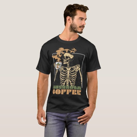 Mushroom Coffee Skeleton Chaga Gothic Mushroom Hun Tシャツ (正面フル)