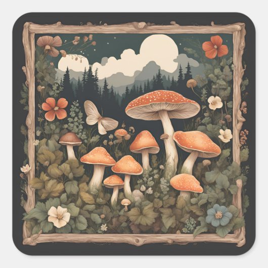 Mushroom Cottagecore スクエアシール (正面)