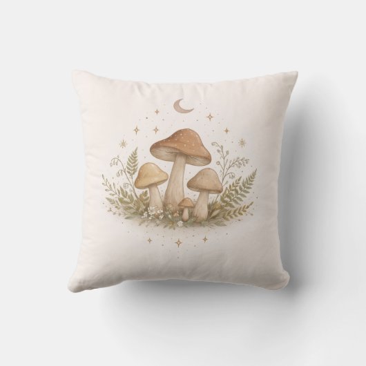 Mushroom Fairy Aesthetic Throw Pillow クッション (裏面)
