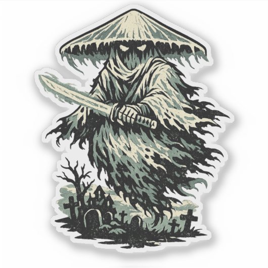 Mushroom Ghost Ronin — Halloween Spirit Warrior  シール (正面)