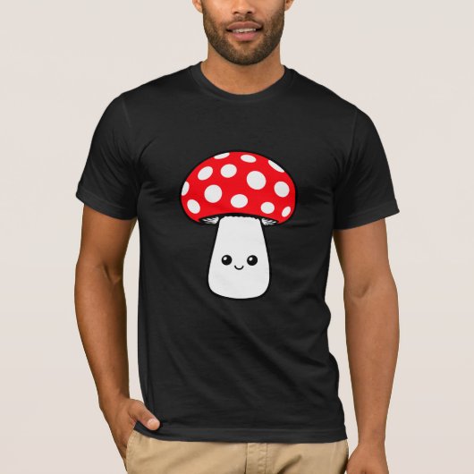 Mushroom Happy Cute Smiling Face Kawaii Cheerful Tシャツ (正面)