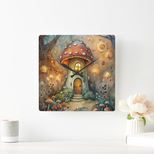 Mushroom House Wall Clock スクエア壁時計 (ホーム)