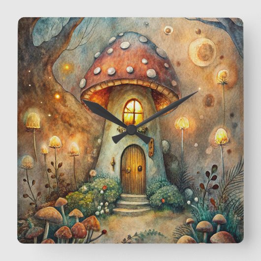 Mushroom House Wall Clock スクエア壁時計 (正面)