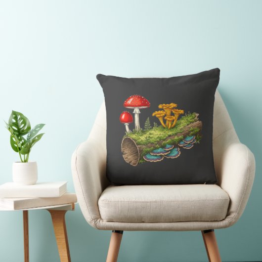  Mushroom Log Fantasy Fungi Illustration クッション (椅子)