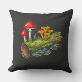  Mushroom Log Fantasy Fungi Illustration クッション