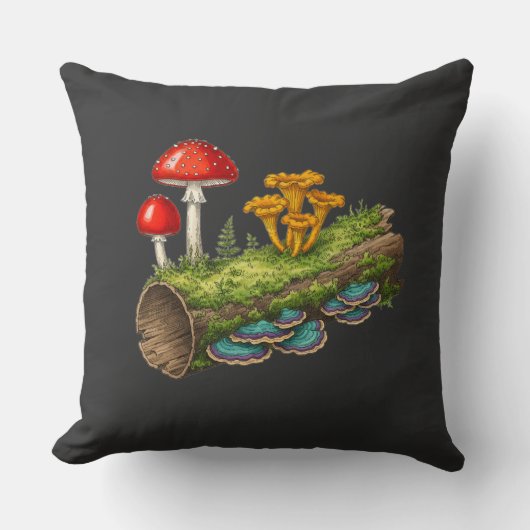  Mushroom Log Fantasy Fungi Illustration クッション (正面)
