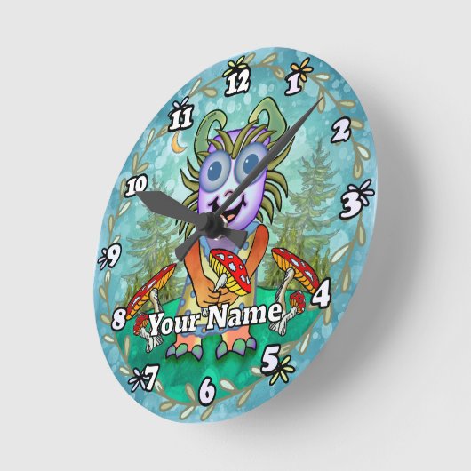 Mushroom Monster ラウンド壁時計 (傾斜)