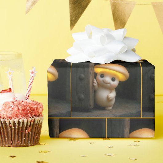 Mushroom Munchkin Peeking Around a Door ラッピングペーパー (誕生日パーティー)