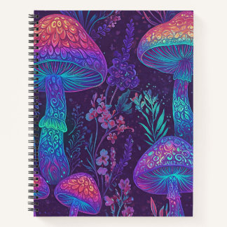 Mushroom Neon Forest Dreamscape ノートブック