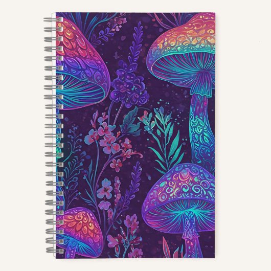 Mushroom Neon Forest Dreamscape ノートブック (正面)