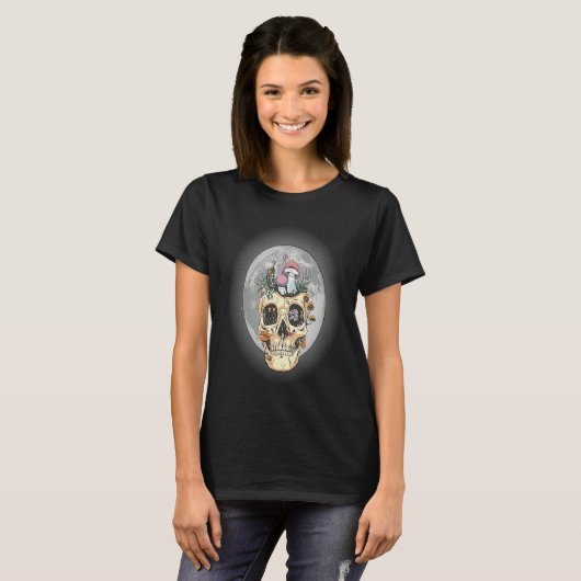 Mushroom Skull Moon Trippy Tシャツ (正面フル)