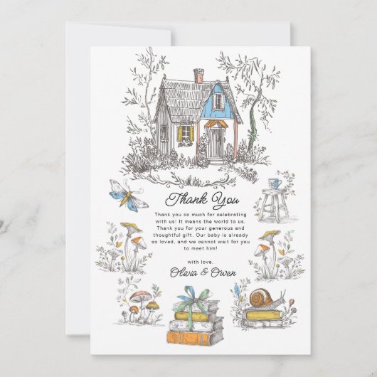 Mushroom Woodland Baby Shower サンキューカード (正面)