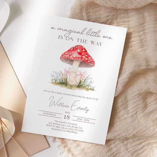 Mushroom Woodland Forest Whimsical Baby Shower 招待状