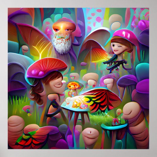 Mushrooms and fairies cartoon artwork   poster ポスター (正面)