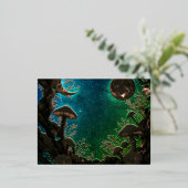 Mushrooms and Moons Teal Blue Fairycore 箔シーズンポストカード (立ち正面)