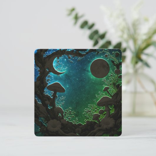 Mushrooms and Moons Teal Blue Fairycore Scrapbook シーズンカード (スタンド正面)