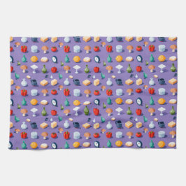 Mushrooms pepper lemon and isometric jars キッチンタオル