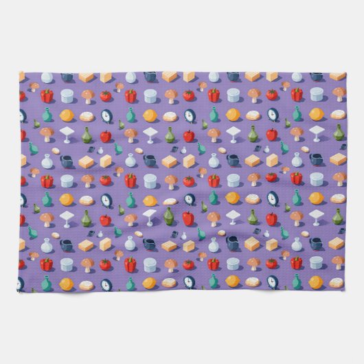 Mushrooms pepper lemon and isometric jars キッチンタオル (横)