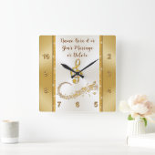 Music パーソナライズされた Notesクロック、金ゴールド、アイボリー スクエア壁時計 (ホーム)