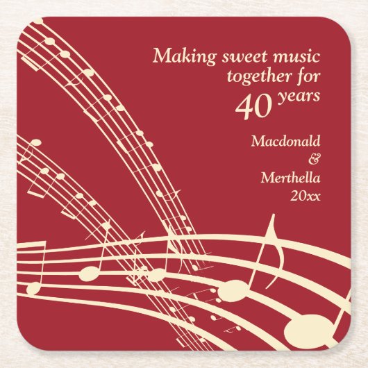 MUSIC モダン40th Rubyの結婚記念日 スクエアペーパーコースター (正面)