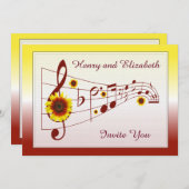 Music and Sunflowers結婚式招待状 招待状 (正面/裏面)