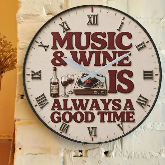 Music and Wine Is Always a Good Tim ラージ壁時計