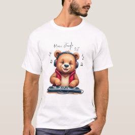 Music Boy, Happy Grizzly Bear DJ Tシャツ，パーティー Tシャツ