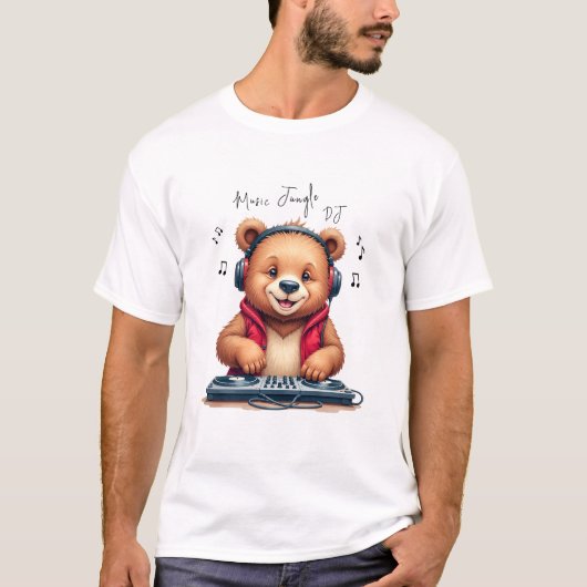 Music Boy, Happy Grizzly Bear DJ Tシャツ，パーティー Tシャツ (正面)