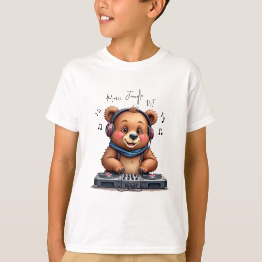 Music Boy, Smiling Grizzly Bear DJ Tシャツ，パーティー Tシャツ (正面)