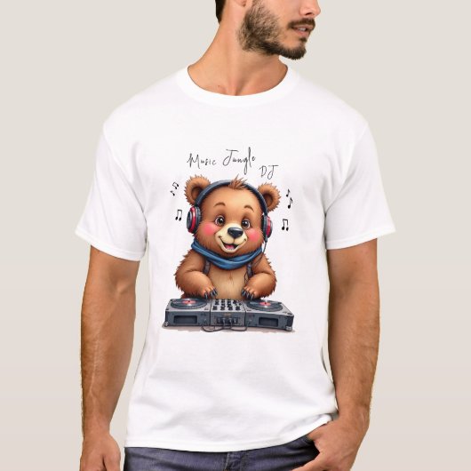 Music Boy, Smiling Grizzly Bear DJ Tシャツ，パーティー Tシャツ (正面)