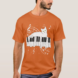 Music Cat Playing On Piano Musical Musician family Tシャツ