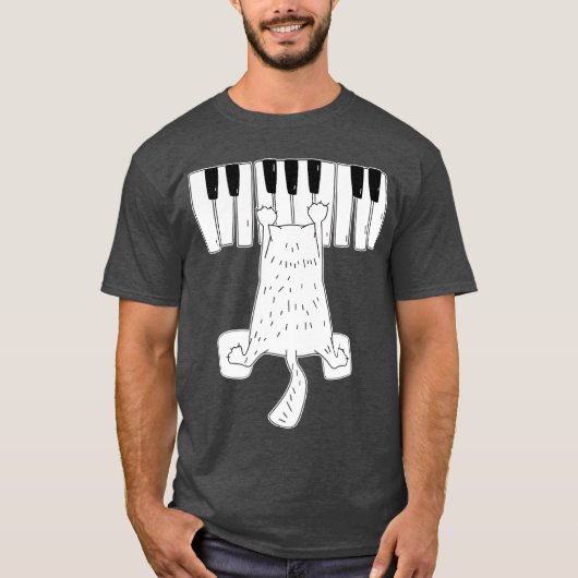Music Cat Playing On Piano Musical Notes family Tシャツ (正面)