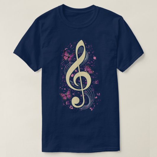 Music Clef with Butterflies Music Tシャツ (デザイン正面)