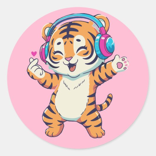 Music & Dancing Lover Tiger ラウンドシール (正面)