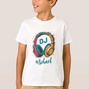 Music DJカラフルヘッドフォンパーソナライズされた名 Tシャツ