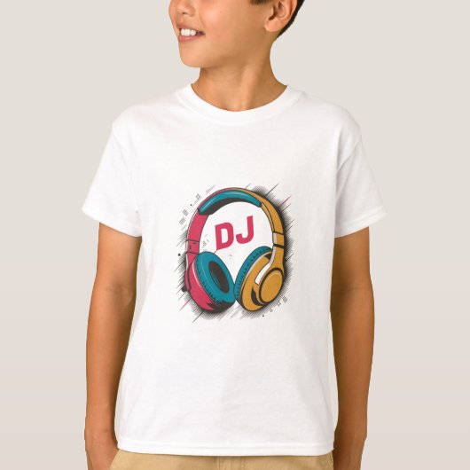 Music DJカラフルヘッドフォンホワイト Tシャツ (正面)